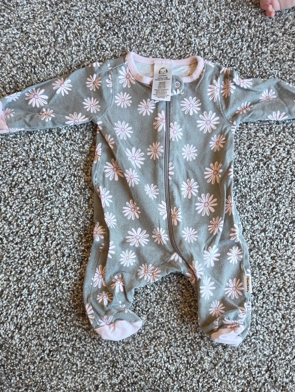 Gerber Gray Footed One-Piece with Pink Daisy Print